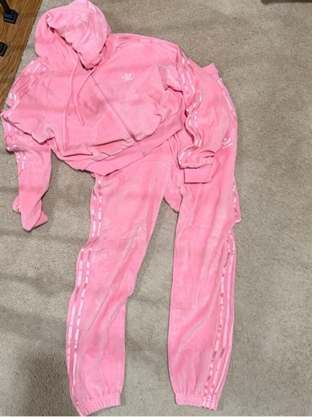 Adidas Pink Velour Hoodie & Joggers Set